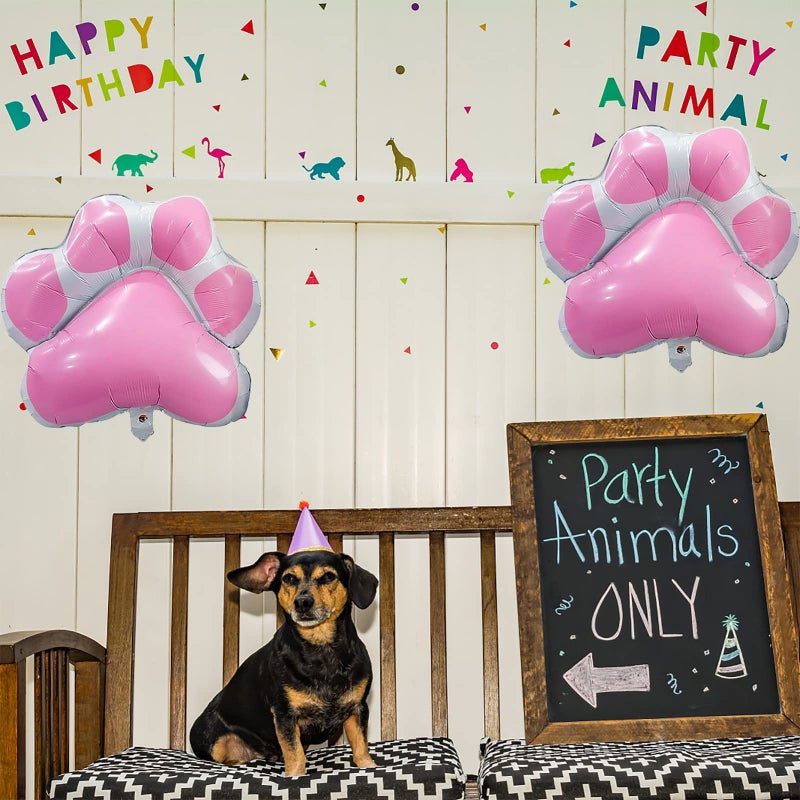 BIEUFBJI Dog Party Balloons Decorations, Pink Dog Paw Shaped Foil Balloons for Pet Dog Party Suppliers Baby Shower - Image 5